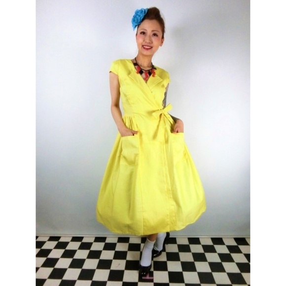 nwot collectif rockabilly yellow dress size 6 s - Picture 5 of 7